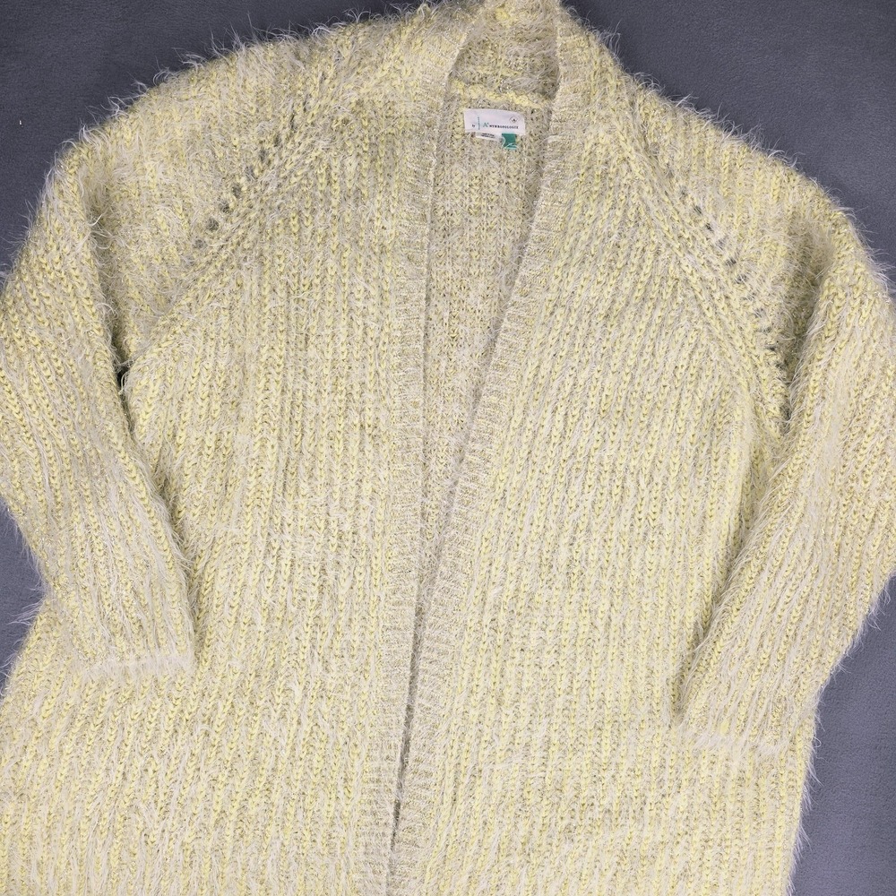 Anthropologie Cardigan Sweater Womens 3X Yellow Open‎ Front Eyelash Metallic